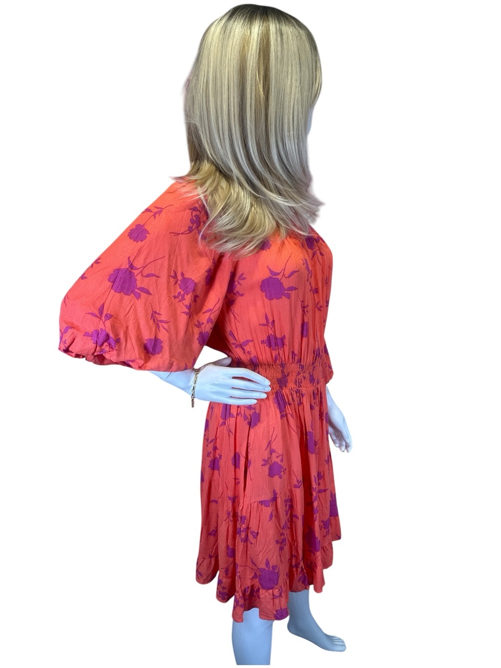 easel Coral Midi Dress with Purple Floral Print - Picture 5 of 9